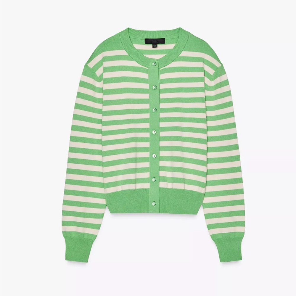 Zara Green and White Striped Cardigan